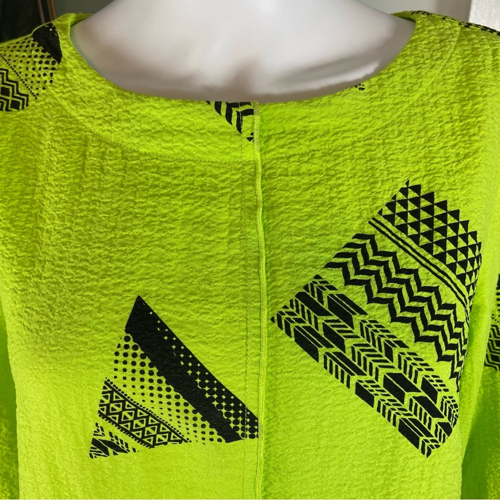 Ali Miles Popover Neon Yellow Black Geometric Patterned Tunic Blouse Shirt Top M - Picture 6 of 10